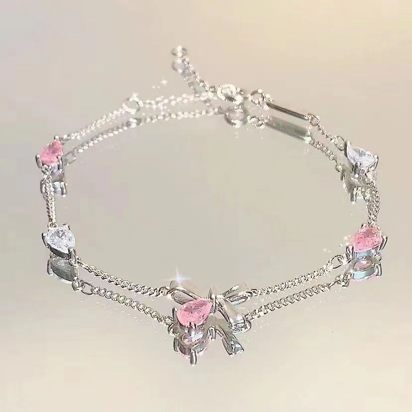 Bow Niche Temperament Pink Zircon Cold Bracelets