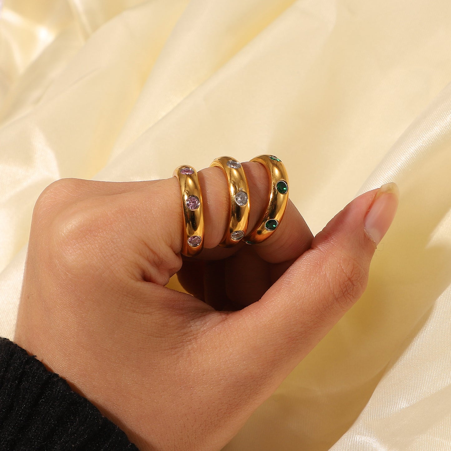 Gold Stainless Steel Vintage Zircon Index Finger Ring