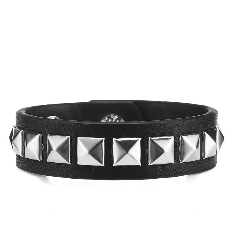 Men's Square Bead Rivet Wrist Strap Personality Retro Punk Leather Bracelets