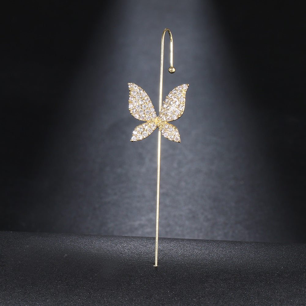 Super Fairy Copper Inlaid Zircon Temperamental Cold Style Earrings