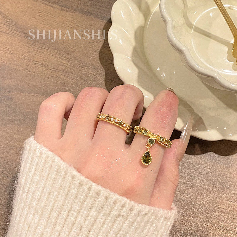 Women's Drop Olive Green Niche Artistic Conception Gang Drill Sense Of Ring