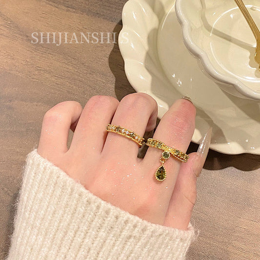 Women's Drop Olive Green Niche Artistic Conception Gang Drill Sense Of Ring