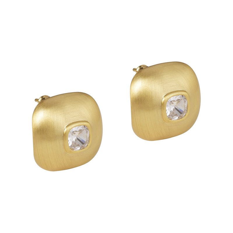 Gold Square Brushed Personality Retro Aloofness Earrings