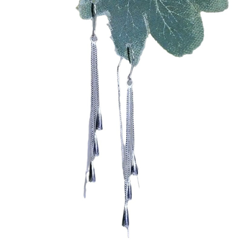 Women's Sier Long Water Drop Tassel Trendy Light Luxury High Sense Ear Line