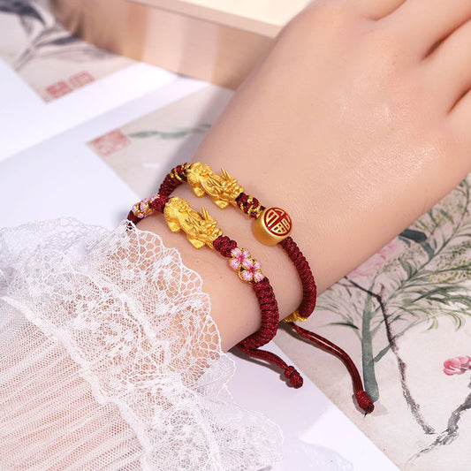 Women's Drawing Pi Alluvial Gold Plated Red Rope Jewelry Bracelets