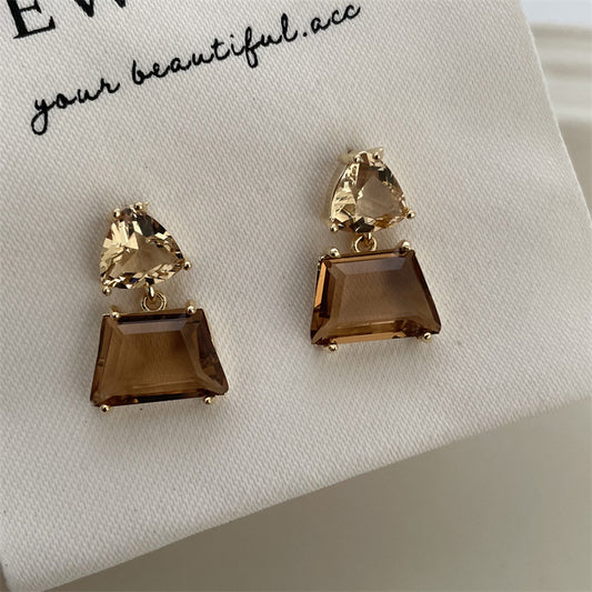 Women's Brown Crystal Simple Graceful Retro Minority Earrings