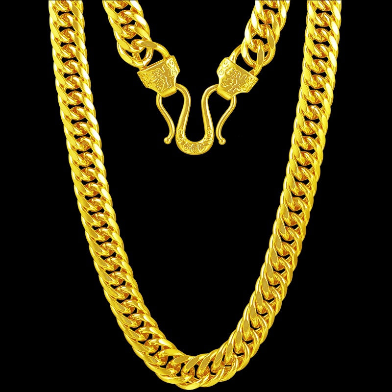 Men's Gold Fu Character Horsewhip Domineering Simulation Flat Chain Necklaces