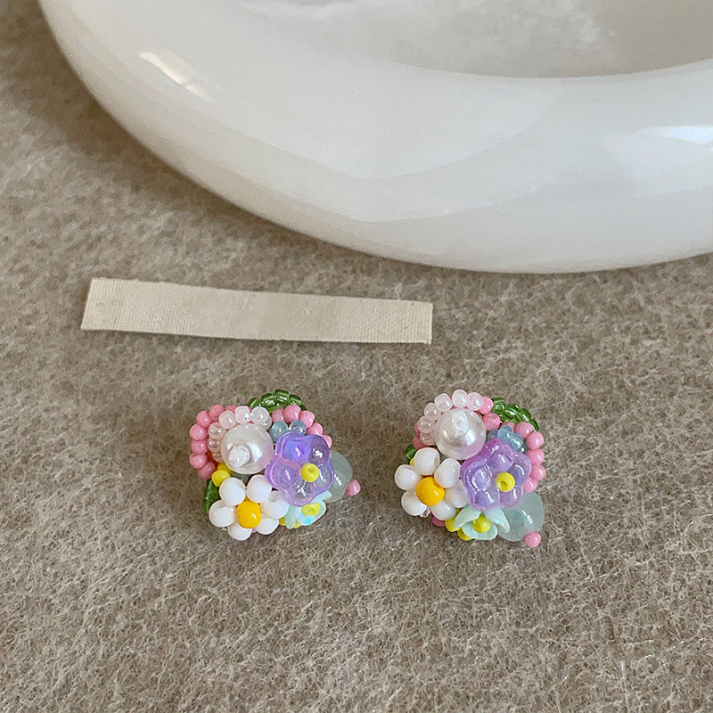 Dopamine Sweet Niche Flower Pearl Fashion Exquisite Stud Earrings