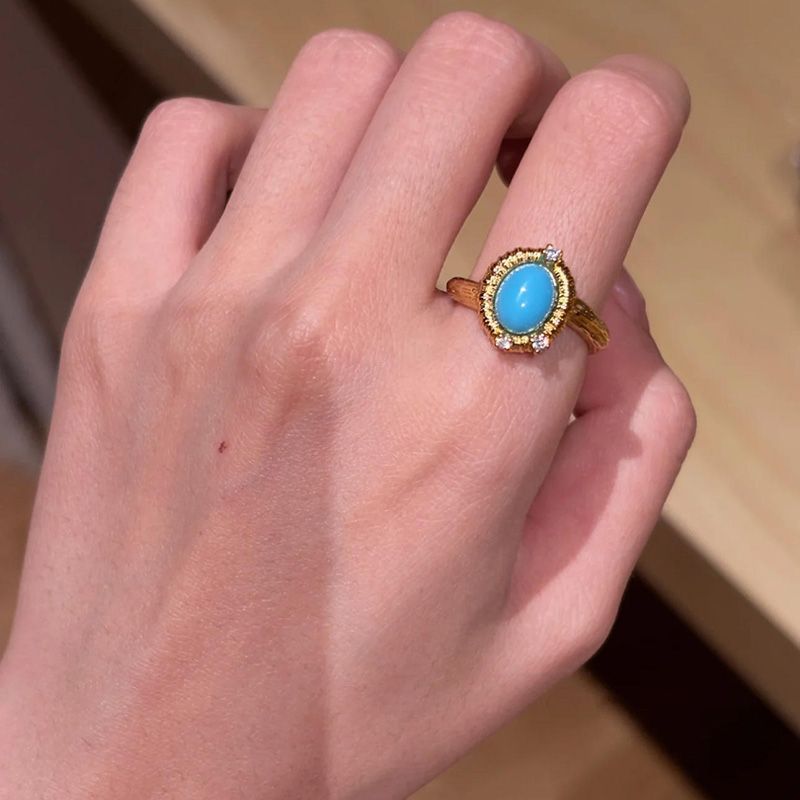 Blues Dream Golden Blue Imitation Turquoise Light Luxury Temperament Ring