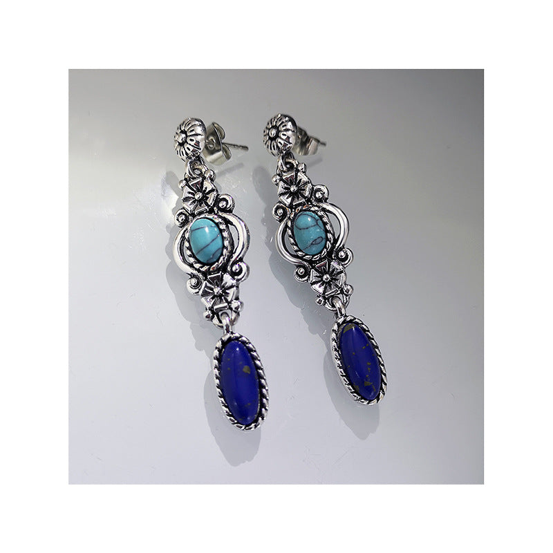Women's Carved Flowers Red Turquoise Ethnic Style Earrings