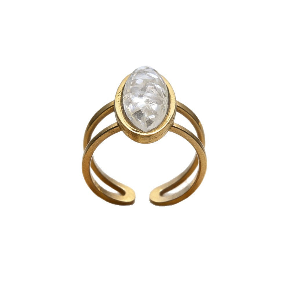 Stainless Steel Oval Resin Female Personality Retro High Rings