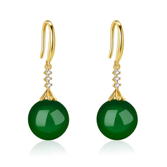 Women's Green Agate Sier Plated Zircon Carnelian Long Earrings