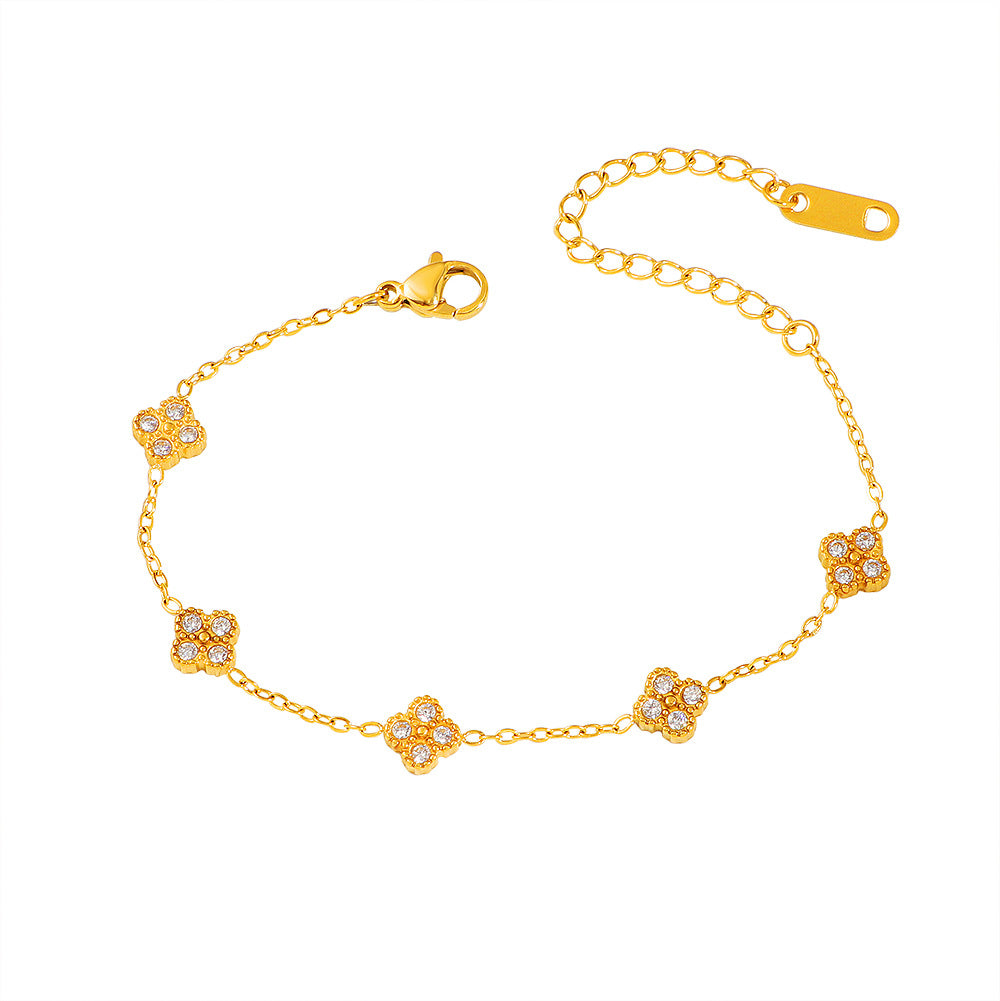 Women's Steel Full Diamond Clover Light Luxury High-grade Bracelet