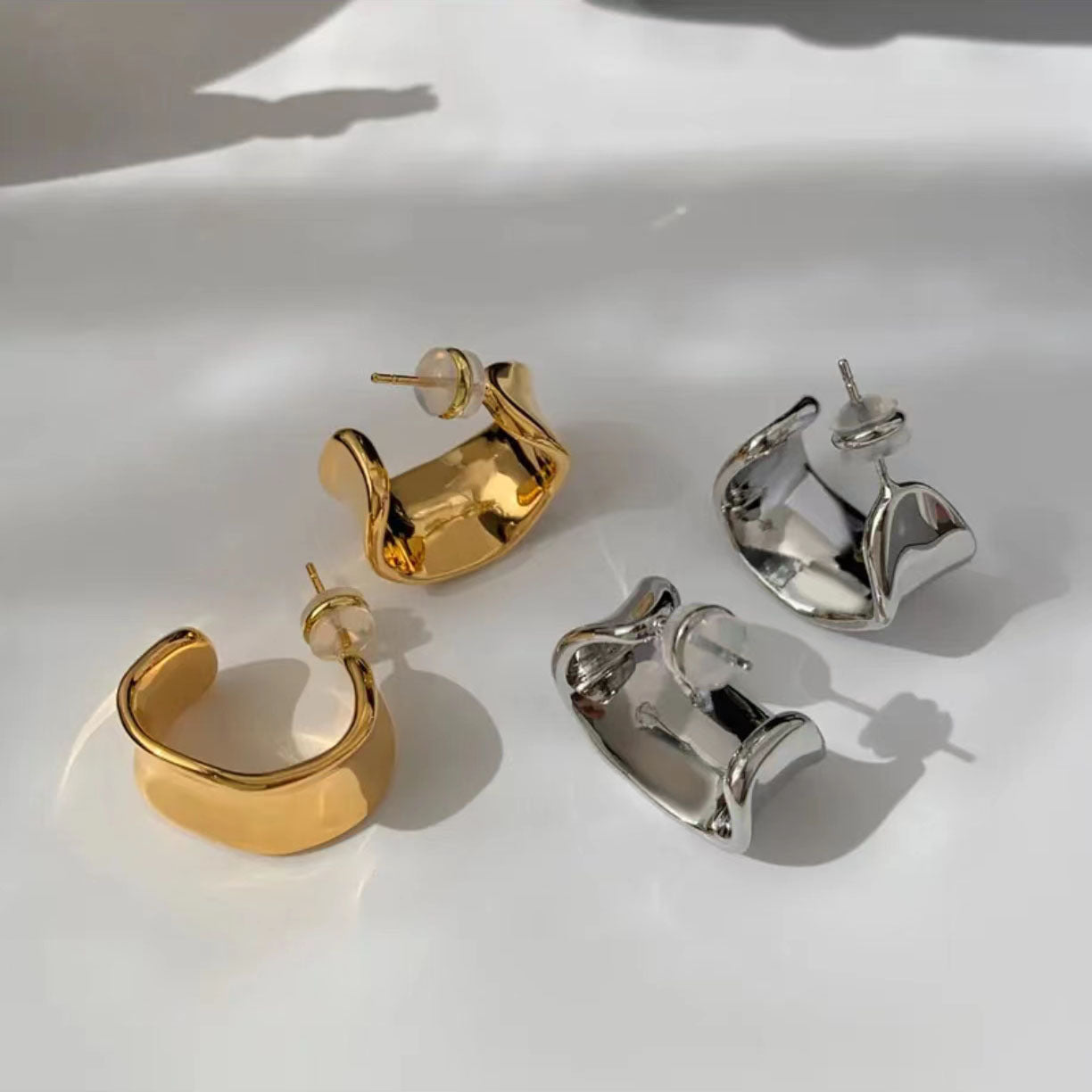 Women's Fashion Commuter Copper Plated Real Gold Irregular Shaped Sier Needle Earrings