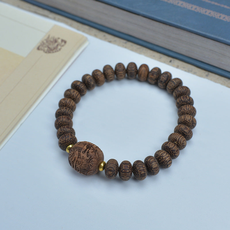 Natural Eaglewood White Round Beads Buddha Bracelet