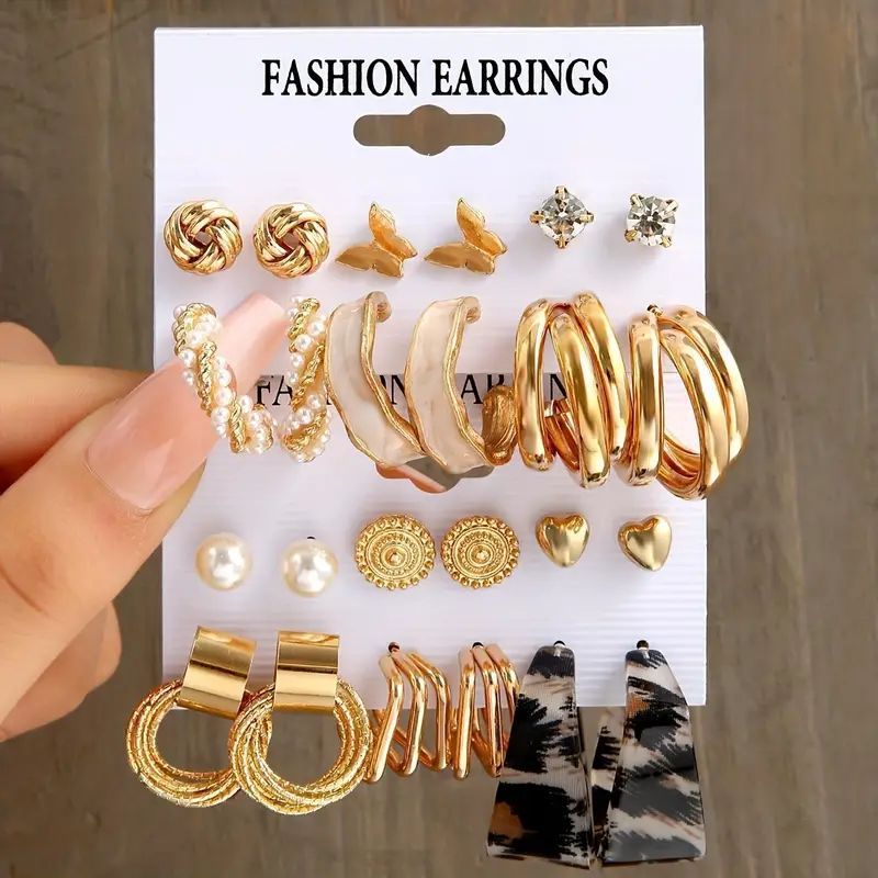Ear Square Geometric Vintage Pearl Hepburn Style Earrings