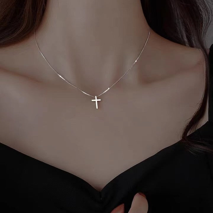 Women's Sterling Sier Glossy Cross Small Exquisite Necklaces