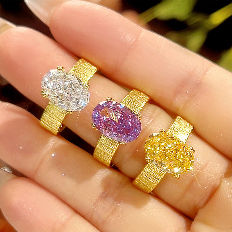 Women's Sole Gold-plated Artificial Ice Flower Cut Colored Gems Closed Gold Ring