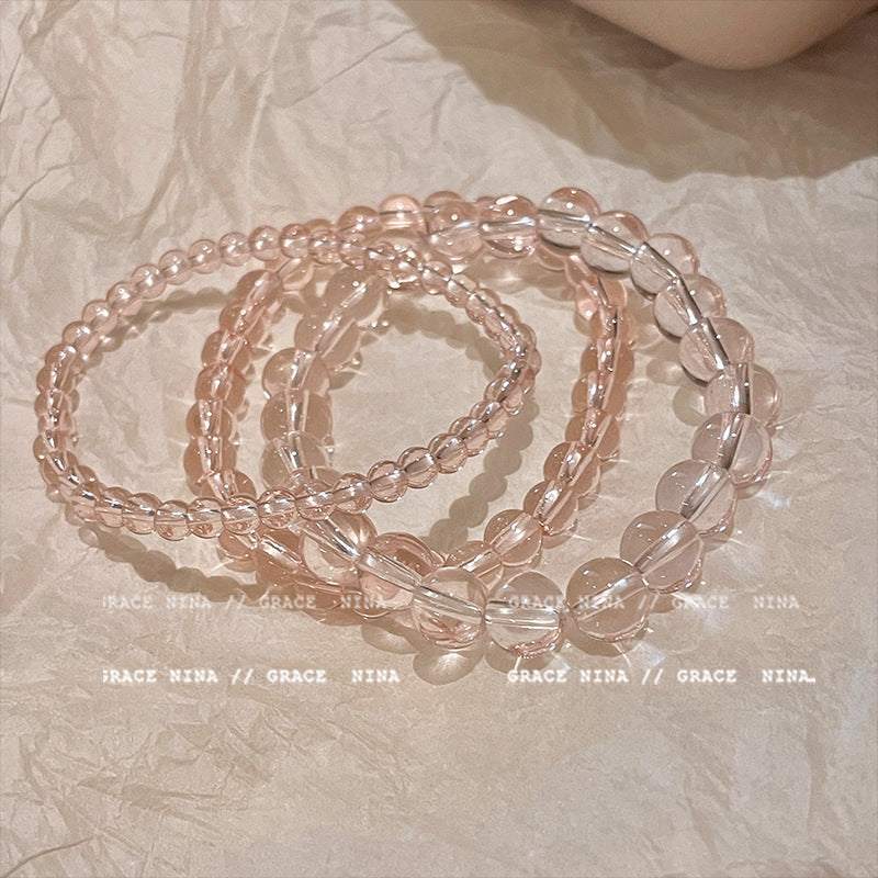 Women's Sweet Bubble Pink Ice Transparent Beaded Bracelet