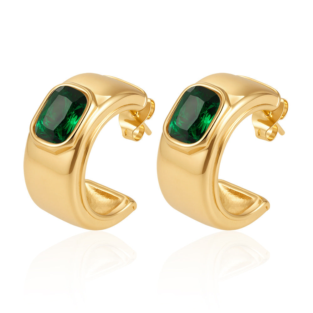 Women's Titanium Steel Gold Plated Emerald Niche Earrings