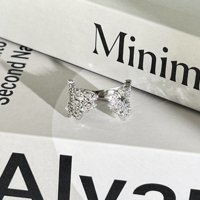 Diamond Flower Language Light Luxury Mix Match Personality Bow Tie Ring