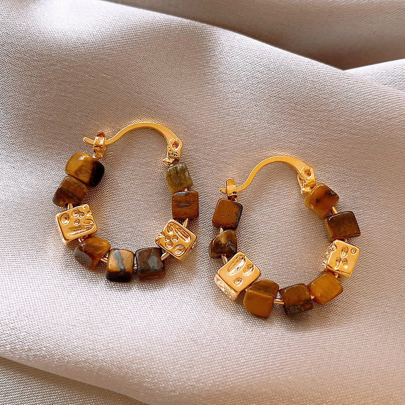 Electroplated Artificial Tigereye Clip Retro Fashion High Sense Light Rings