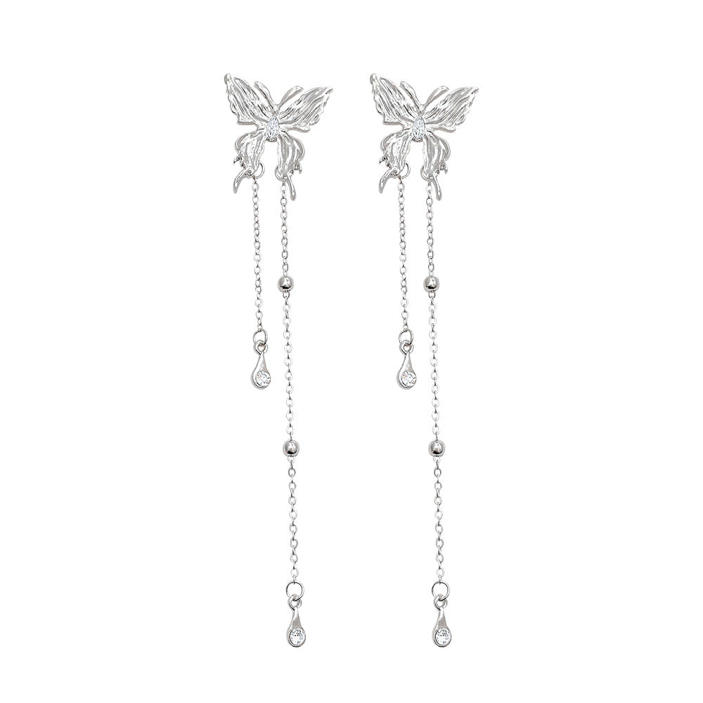 Sier Liquid Butterfly Tassel Female Design High-grade Elf Rings