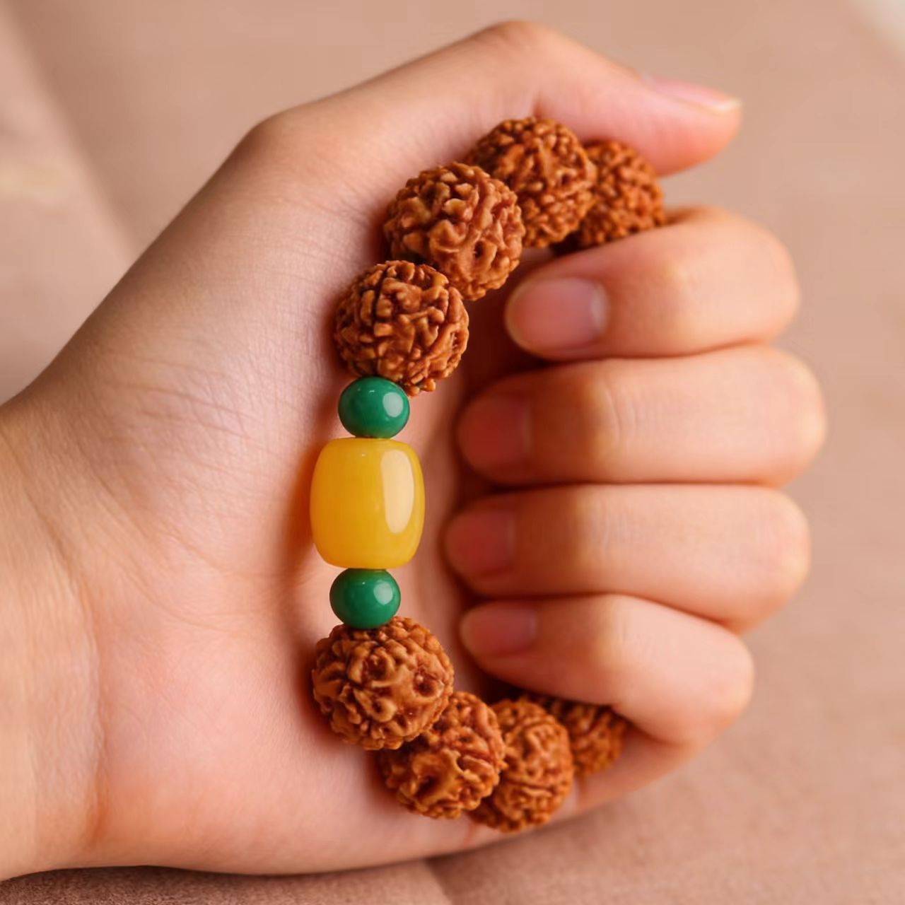 Bodhi Seeds Beeswax Prayer Hand Toy Bracelet