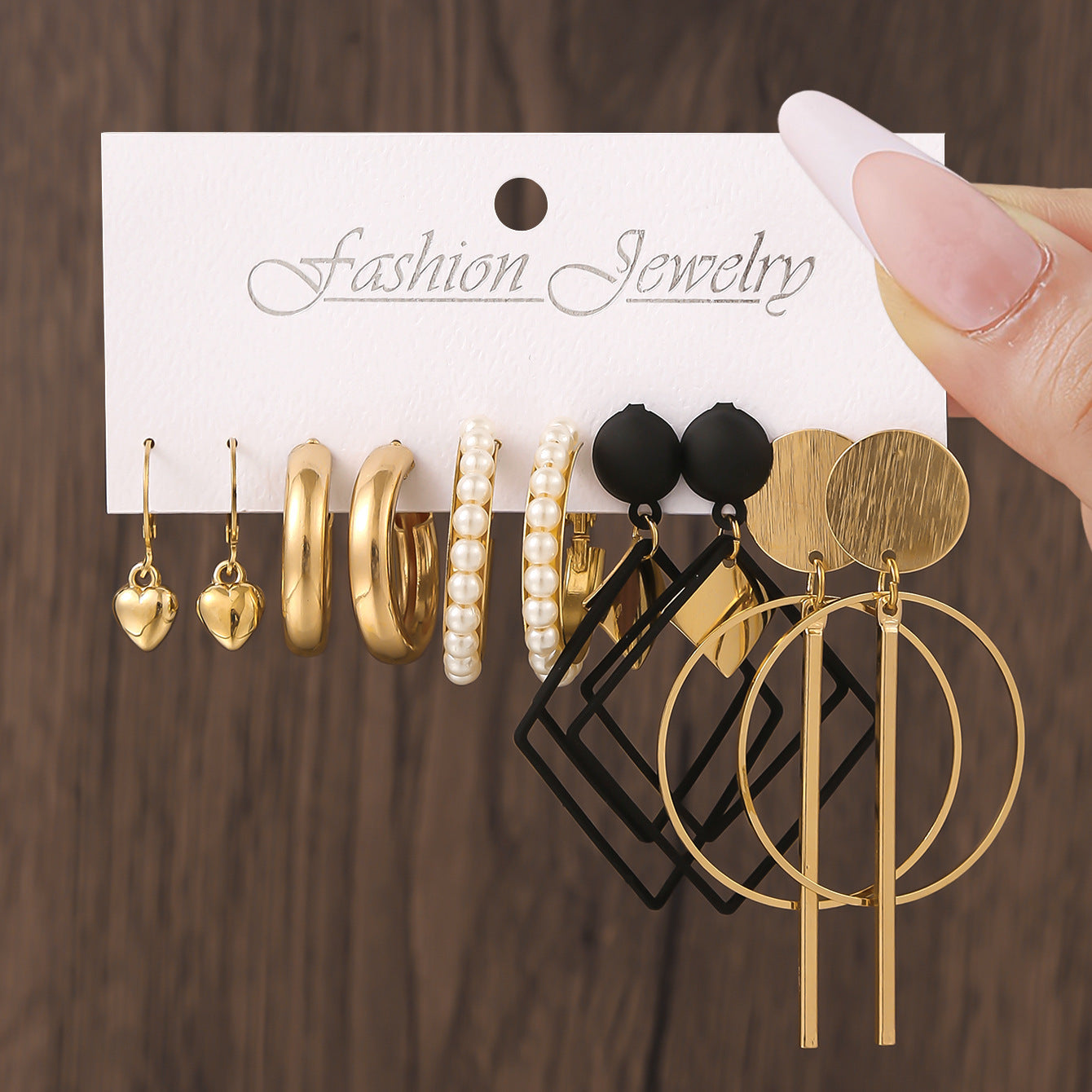 Women's Pearl Alloy Square Geometric Combination Earrings