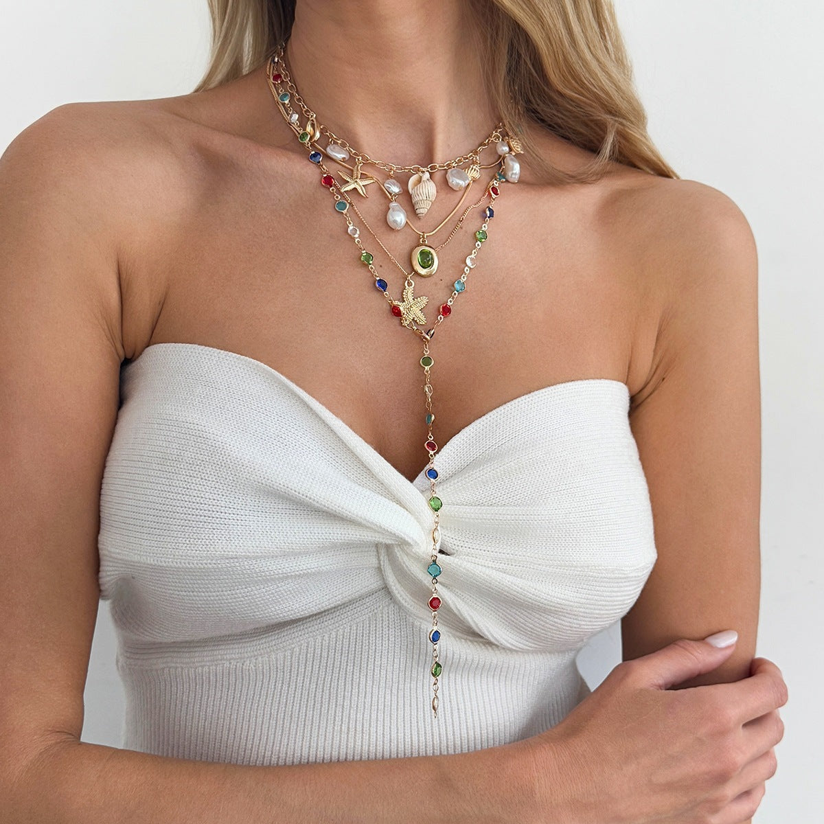 Women's Summer Vacation Style Flower Y-shaped Twin Starfish Necklaces