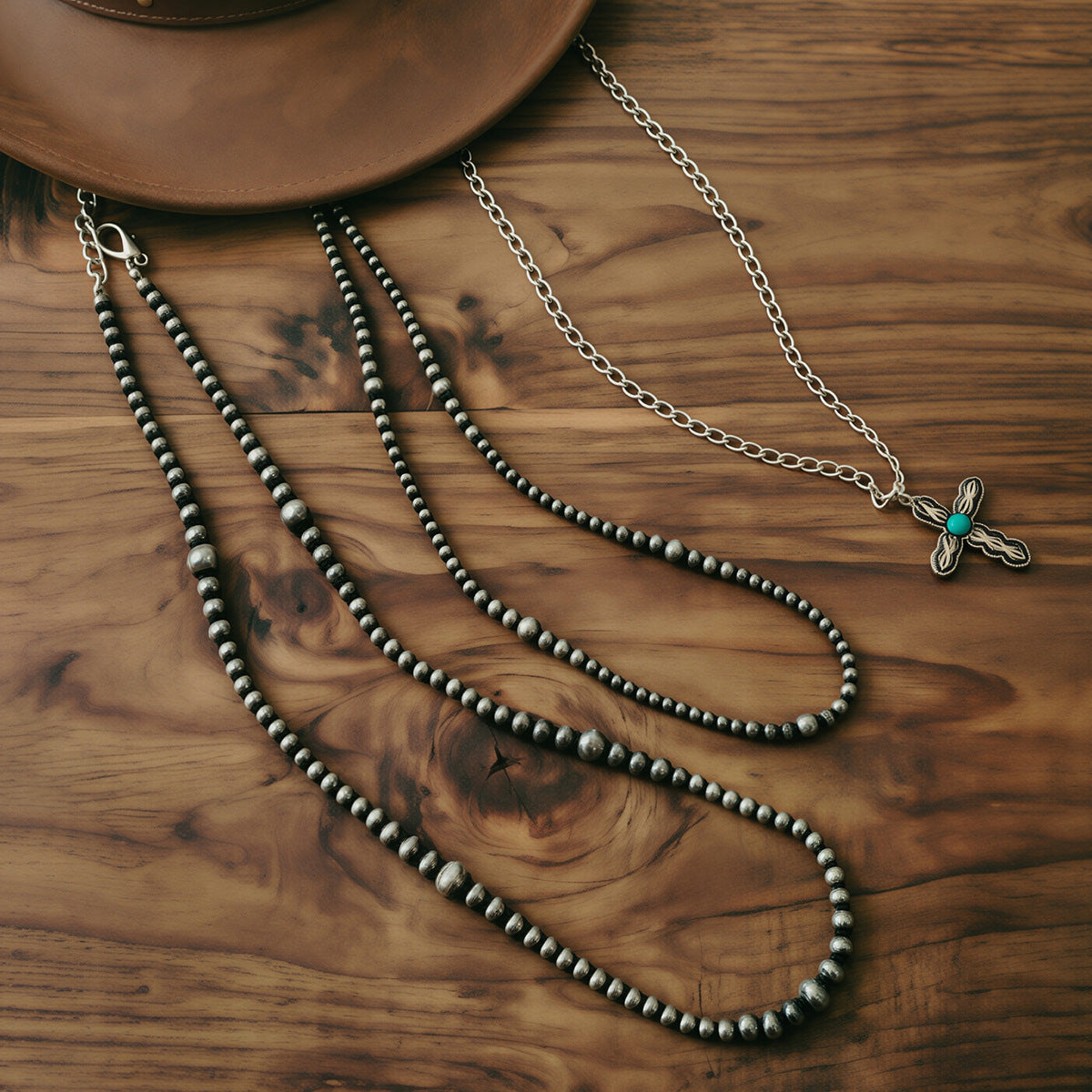 Bohemian Vacation Style Beaded Geometric Tophus Retro Western Denim Necklaces