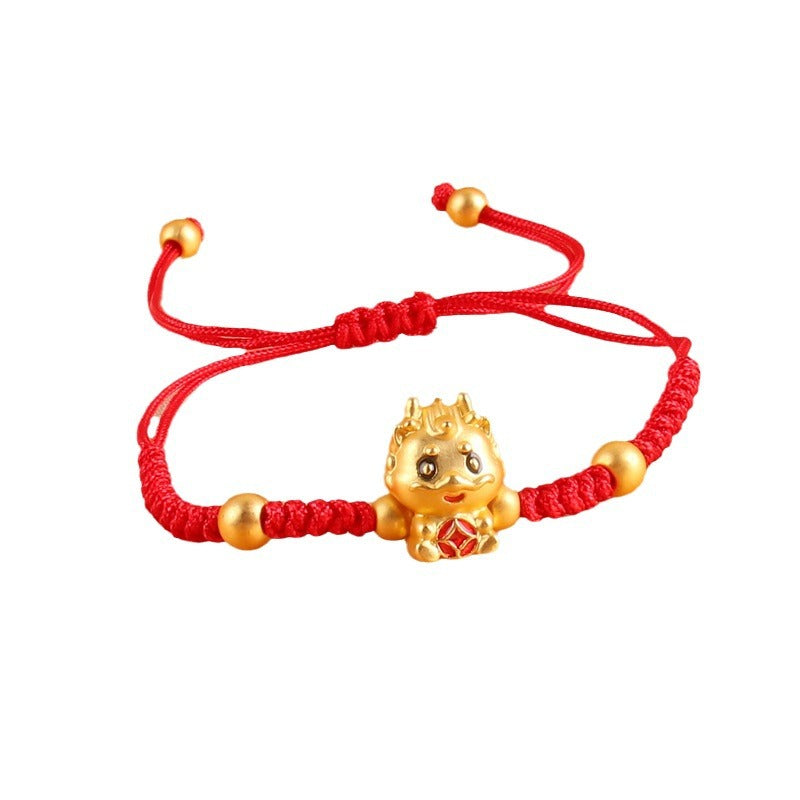 Chinese Style Hand-woven Gold-plated Dragon Red Rope Bracelets