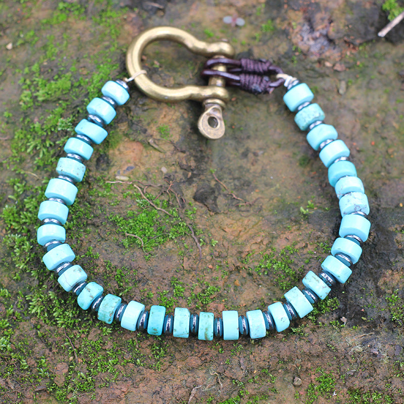 Women's & Men's Turquoise Retro Vachette Clasp Bohemian Niche Bracelet