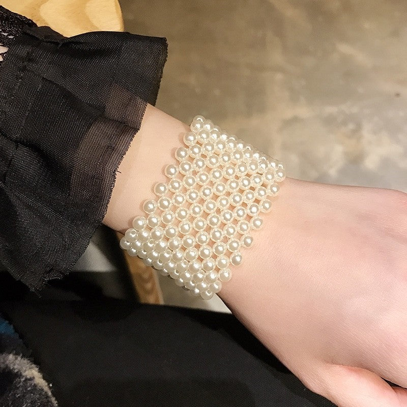 Women's Pearl Wristband Wide Scar Cover Up Fashion Bracelet
