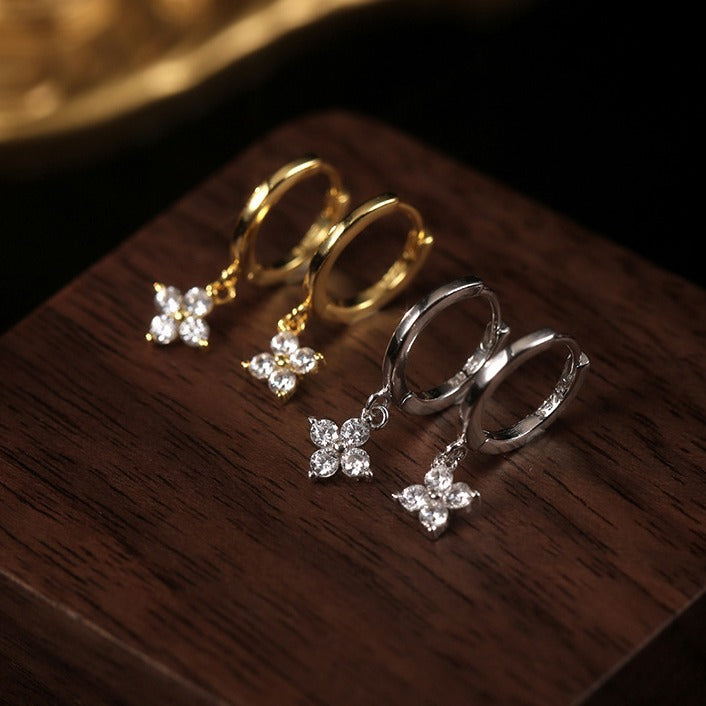 Flash Clover Female Light Luxury Temperament Micro Inlaid Zircon Ear Rings
