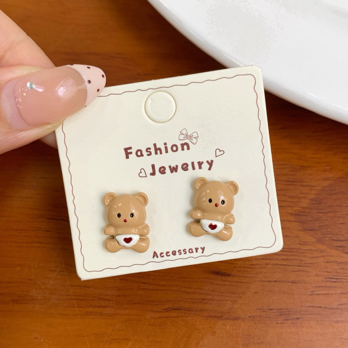Bear Bread Party Earings Female Sier Needle Cute Personality Stud Earrings