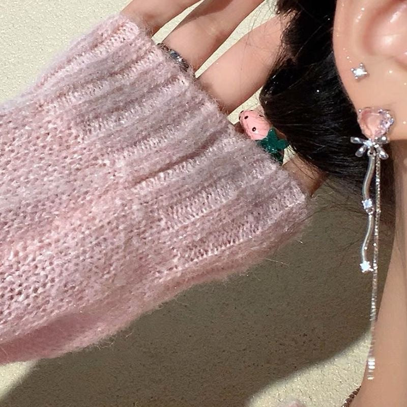Women's Knock Long Heart-shaped Tassel Elegant Sweet Stud Earrings