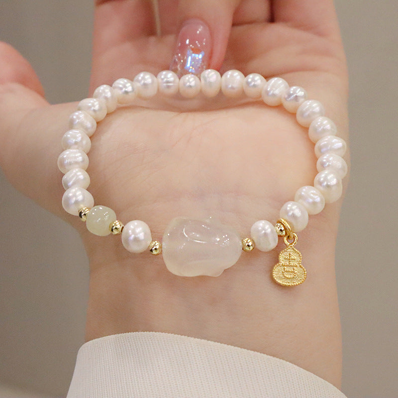 Natural Freshwater Pearl Chinese Style Calabash Pendent Bracelet