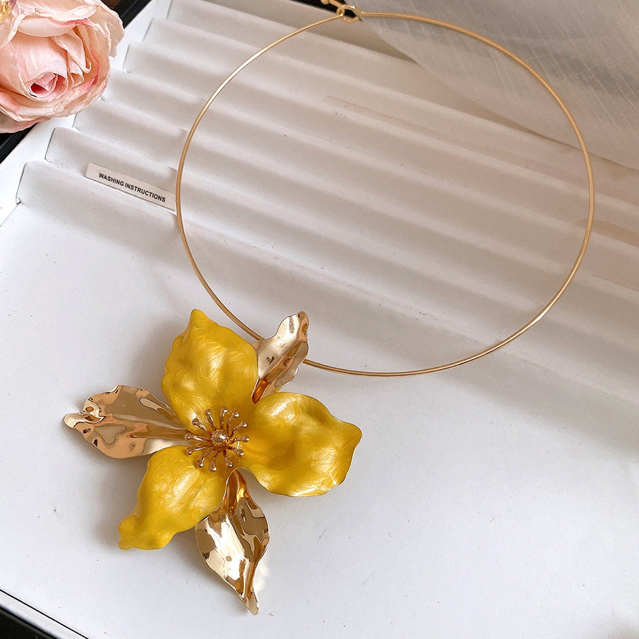 Middle Ancient Glaze Flowers Collar Vintage Court Style Clavicle Chain Earrings