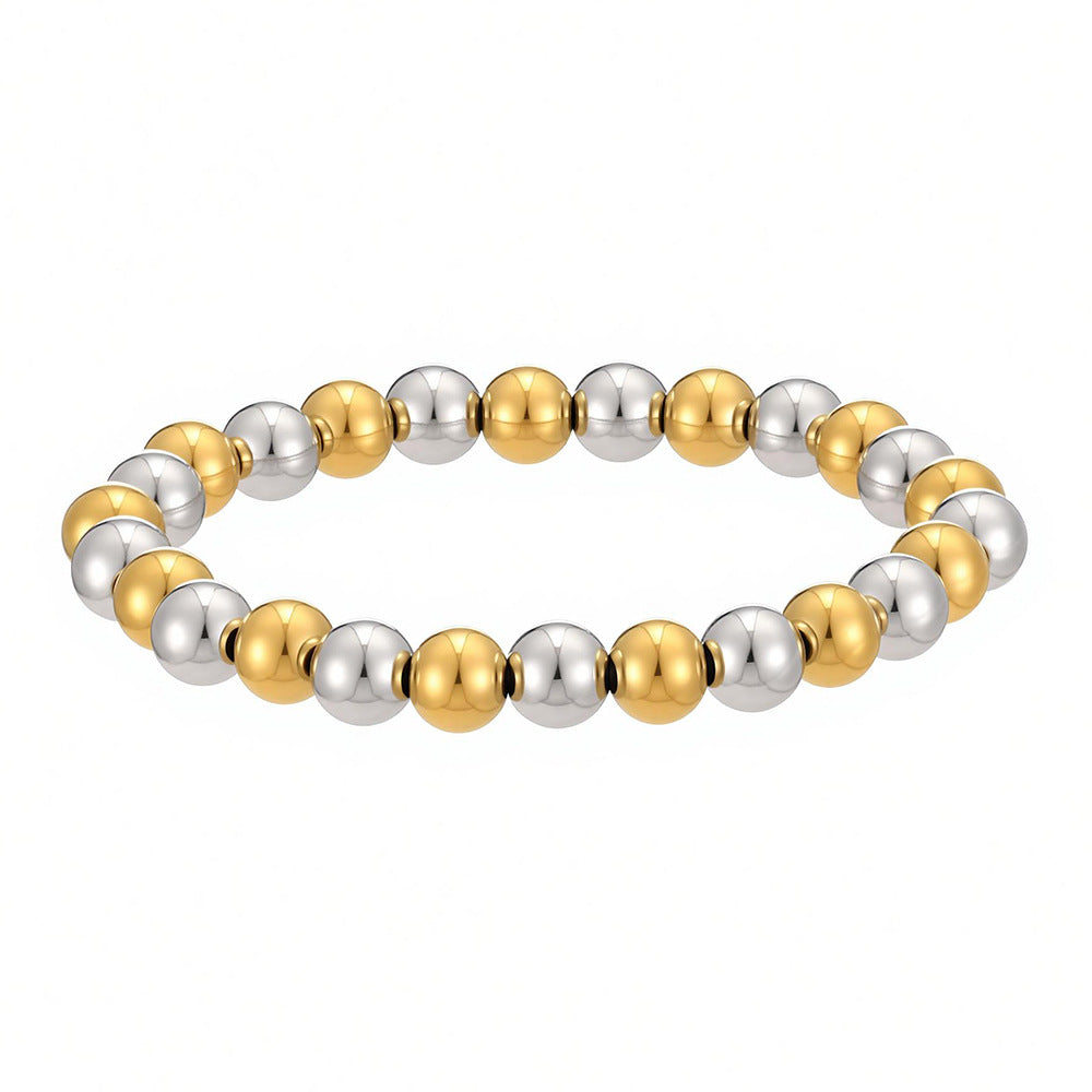 Texture Waterproof Hard-wearing Stainless Steel Mixed Color Two-color Round Beads Bracelet