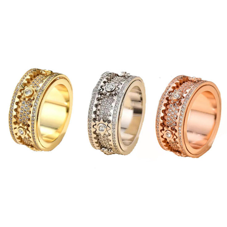 Diamond Rotating Gear Rotatable Starry Fashion Personalized Hip Hop Valentine's Ring