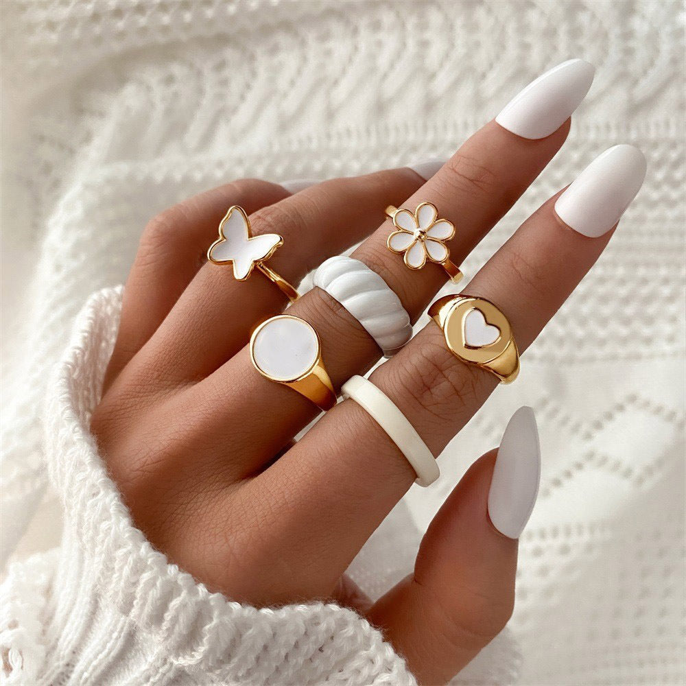 Oil Dripping Butterfly Smiley Love Joint Ring