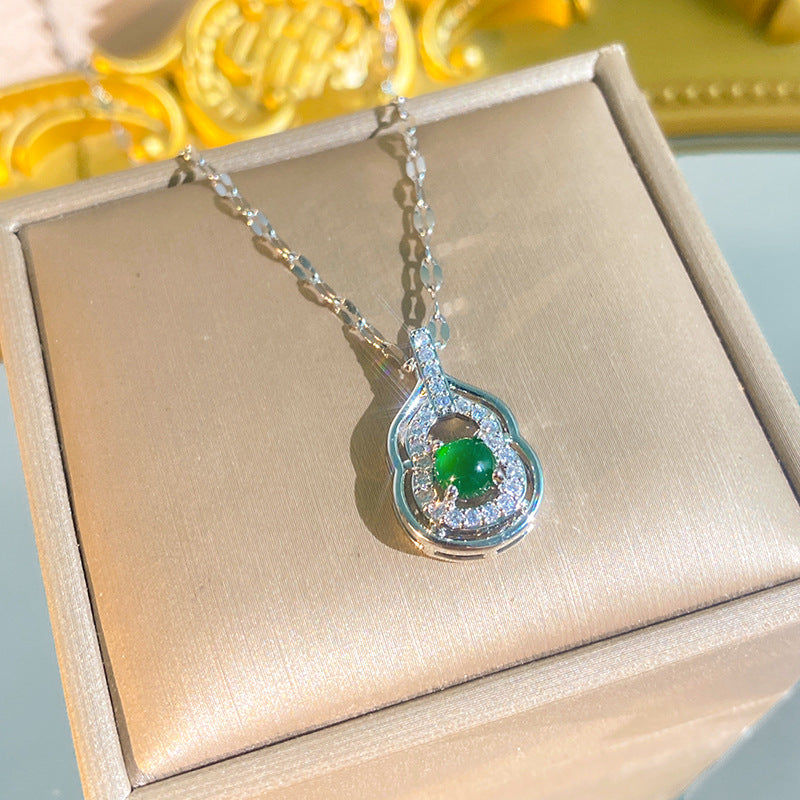 Women's Diamond Imitation Chalcedony Series Titanium Steel Exquisite High-grade Tassel Gourd Necklace