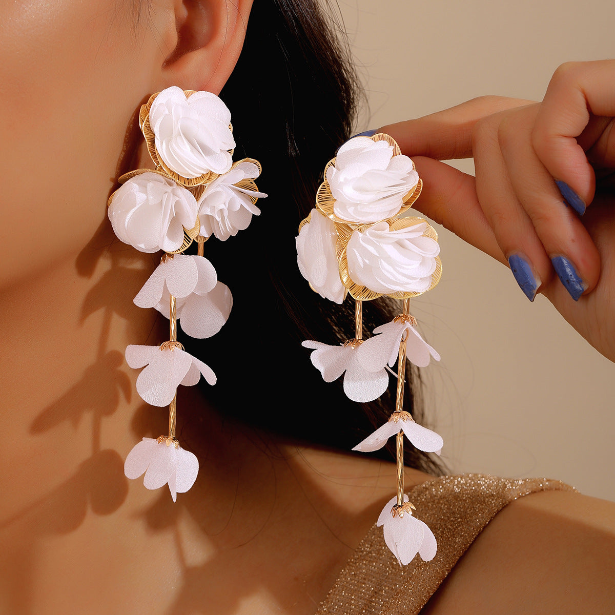 Chiffon Flower Tassel Summer Beach Vacation Rings