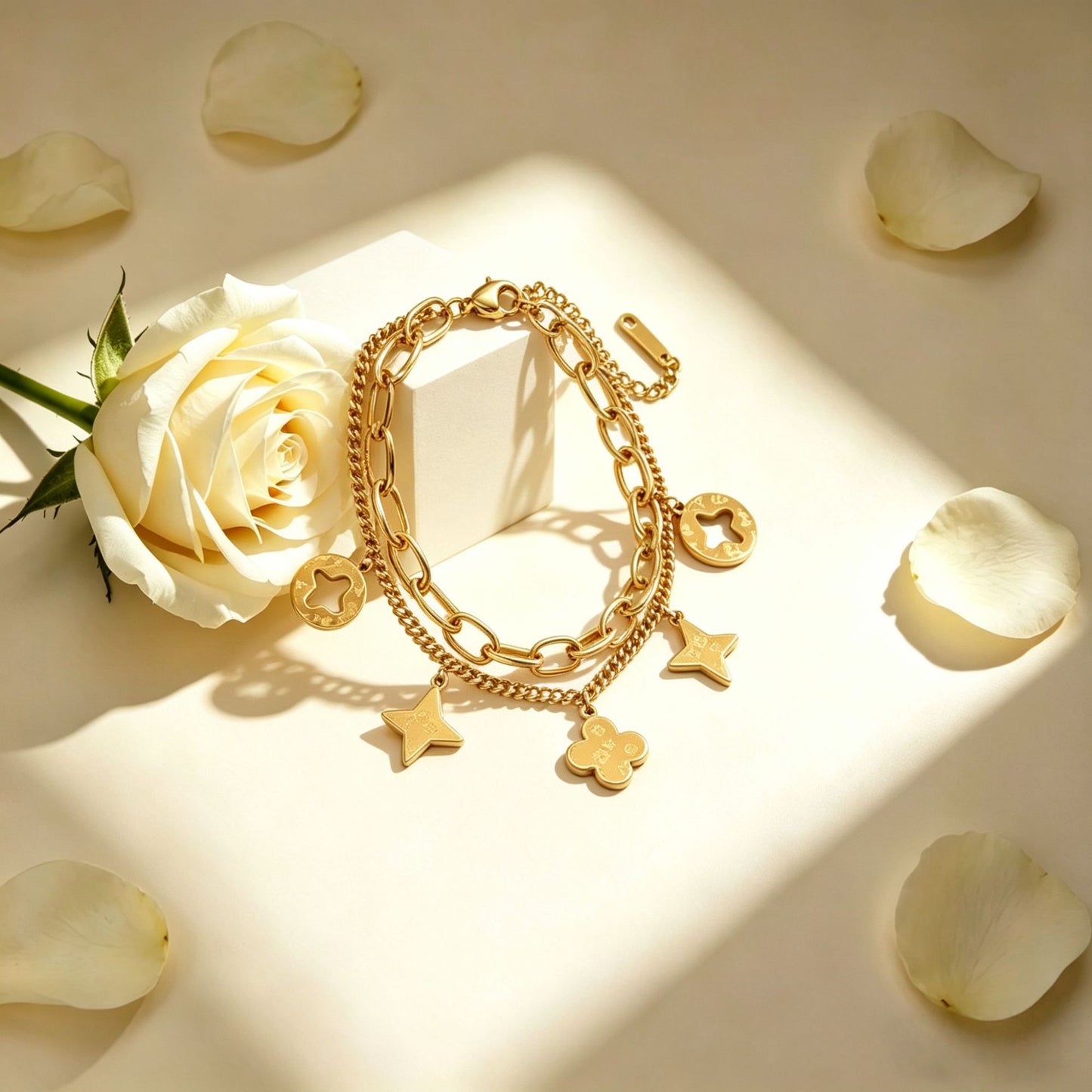 Golden Hollow Four-leaf Clover Tassel Titanium Steel Does Bracelet