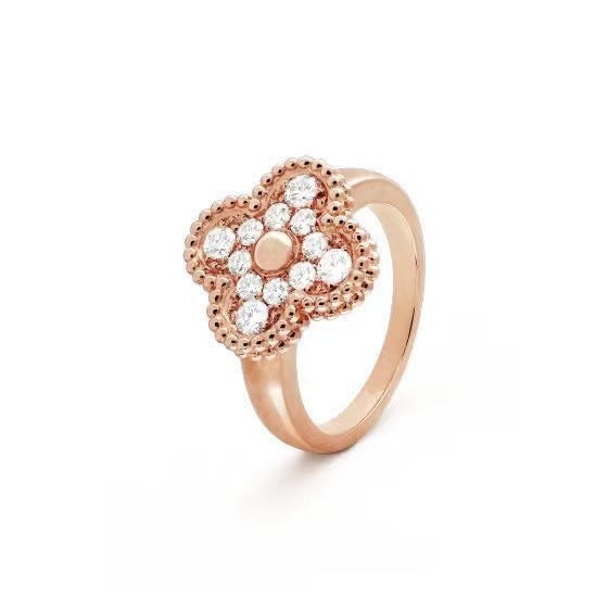 Gold High Version November's Clover Rose Natural Fritillary Full Diamond Rings
