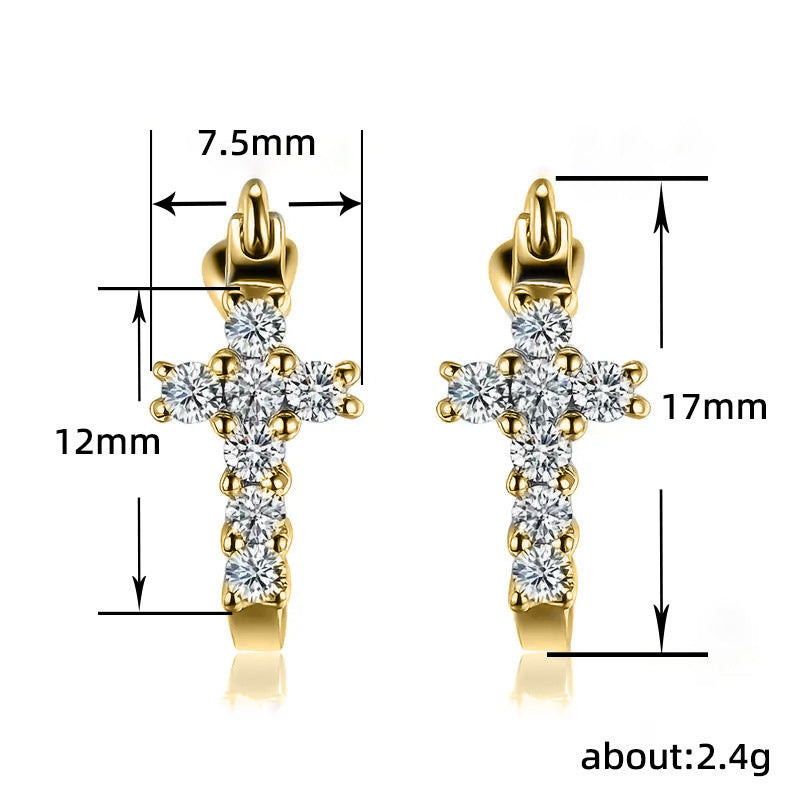 White Diamond Cross Zircon Personalized Temperamental Earrings