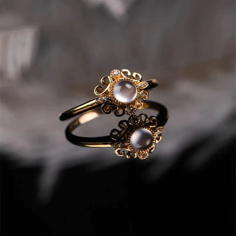 Retro Chinese Flower Index Finger Niche Cold Feeling Adjustable Simple Ring