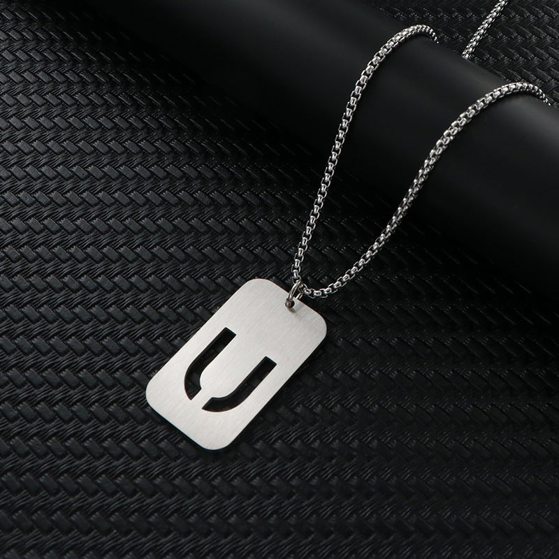 Women's & Men's Hop Sweater Chain Accessories Rectangular Glossy Dog Tag Stainless Pendants