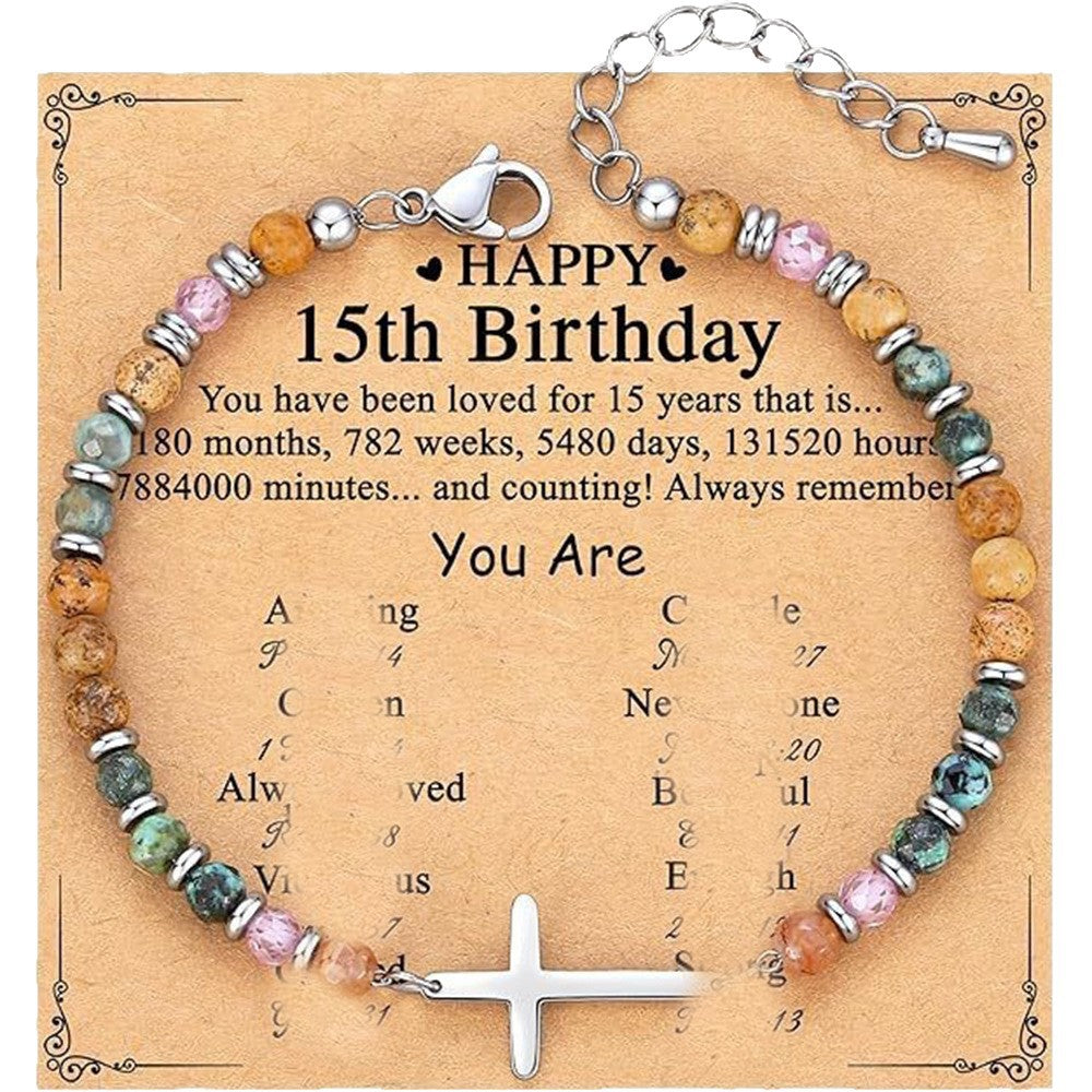 Natural Turquoise Cross Picture Stone Pink Crystal Bracelets